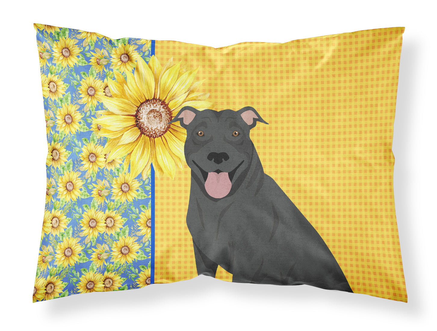 Summer Sunflowers Black Pit Bull Terrier Standard Pillowcase Lightweight Super Soft Easy Care Decorative Artwork Pillowcase, Standard