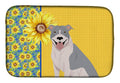 Summer Sunflowers Blue and White Pit Bull Terrier Dish Drying Mat Absorbent Dish Drying Mat Pad for Kitchen Counter Dish Drainer Mat for Countertop, 14 x 21", Multicolor