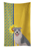 Summer Sunflowers Blue and White Pit Bull Terrier Kitchen Towel Velour Plush Front and Cotton Loop Back Machine Washable