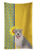 Summer Sunflowers Blue Brindle Pit Bull Terrier Kitchen Towel Velour Plush Front and Cotton Loop Back Machine Washable