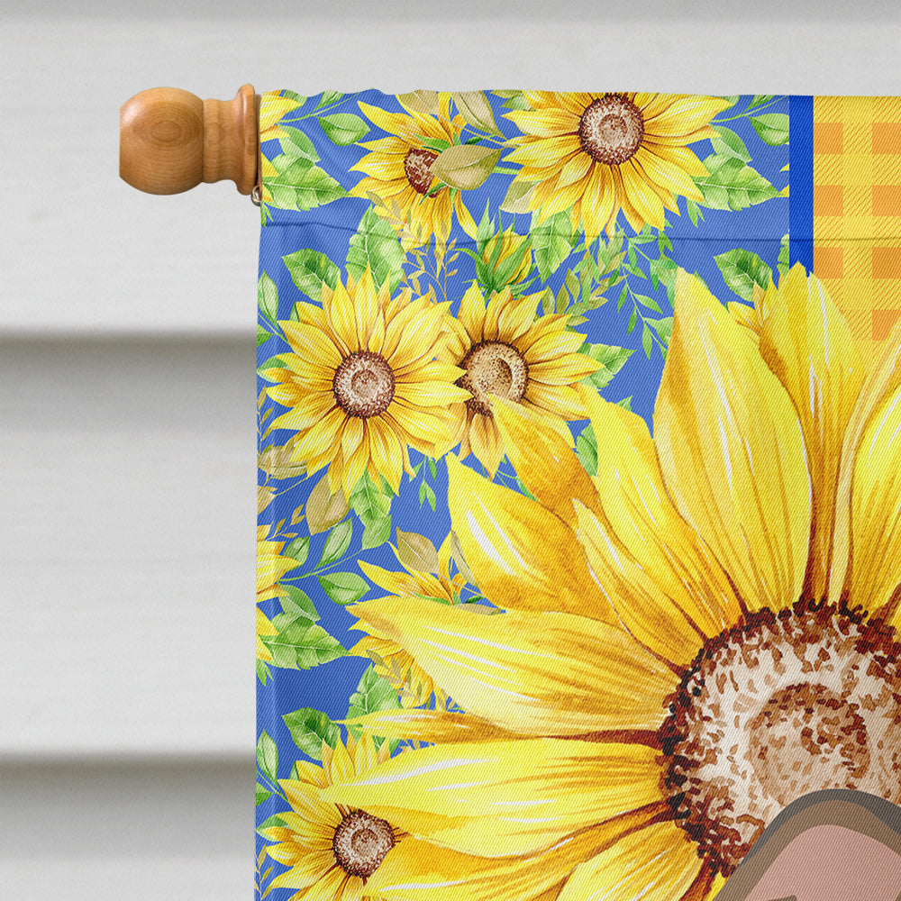 Summer Sunflowers Fawn Brindle Pit Bull Terrier House Flag 28x40 Porch Sleeve Pole Decorative Outside Yard Banner Artwork Wall Hanging, Polyester