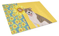 Summer Sunflowers Fawn Brindle Pit Bull Terrier Cutting Board Tempered Glass Kitchen Cutting Surface, Heat Resistant Chopping, Non-Slip Feet, Food Prep & Serving