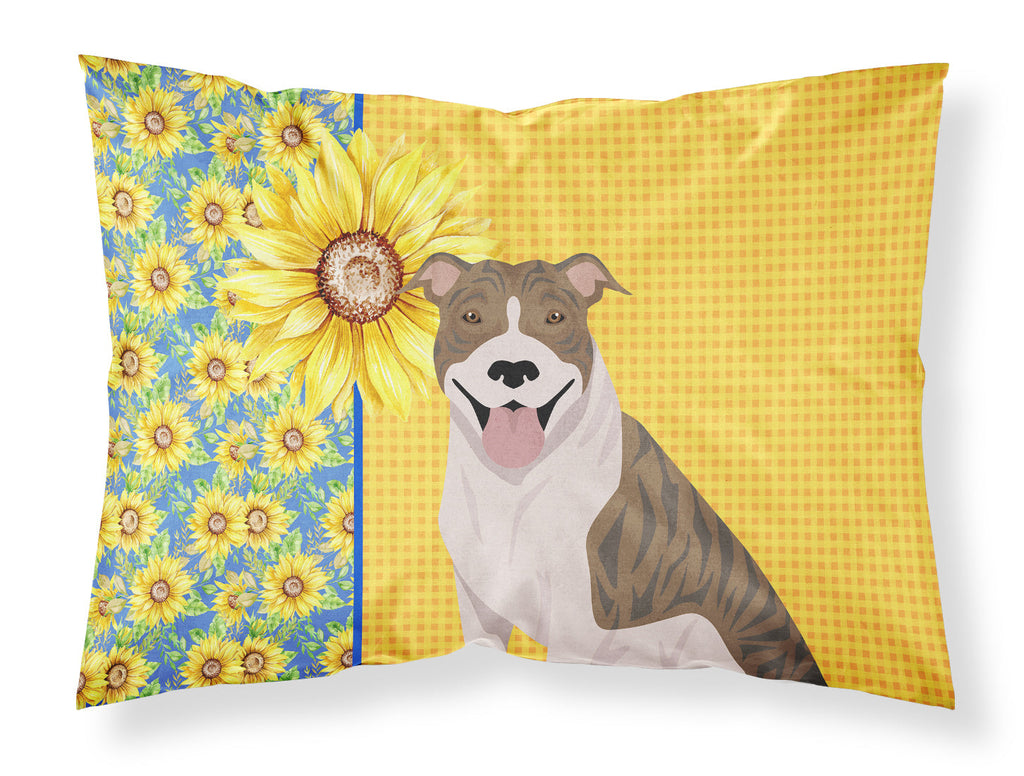 Summer Sunflowers Fawn Brindle Pit Bull Terrier Standard Pillowcase Lightweight Super Soft Easy Care Decorative Artwork Pillowcase, Standard