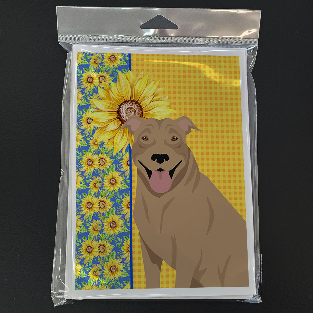 Summer Sunflowers Fawn Pit Bull Terrier Greeting Cards Pack of 8 Blank Cards with Envelopes Whimsical A7 Size 5x7