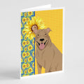 Summer Sunflowers Fawn Pit Bull Terrier Greeting Cards Pack of 8 Blank Cards with Envelopes Whimsical A7 Size 5x7