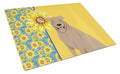 Summer Sunflowers Fawn Pit Bull Terrier Cutting Board Tempered Glass Kitchen Cutting Surface, Heat Resistant Chopping, Non-Slip Feet, Food Prep & Serving