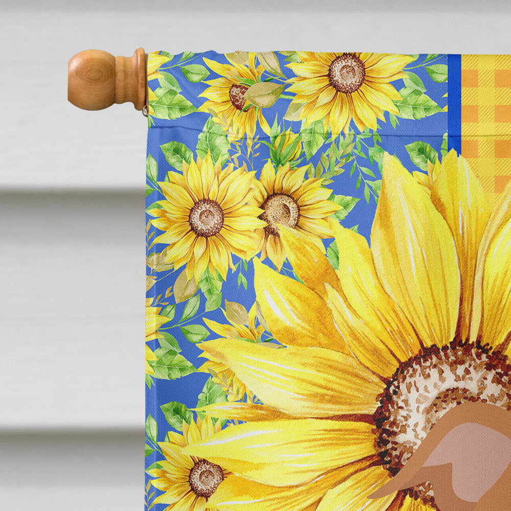 Summer Sunflowers Red Pit Bull Terrier House Flag 28x40 Porch Sleeve Pole Decorative Outside Yard Banner Artwork Wall Hanging, Polyester
