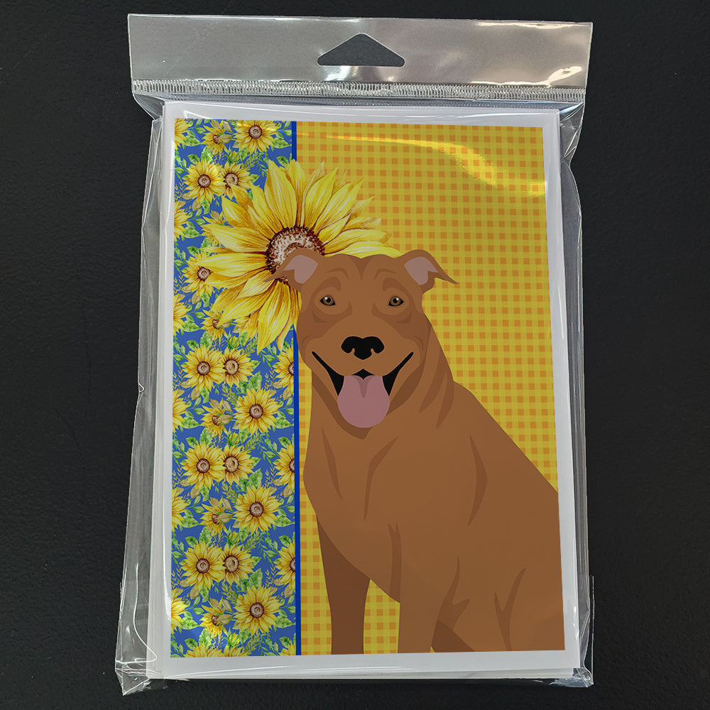 Summer Sunflowers Red Pit Bull Terrier Greeting Cards Pack of 8 Blank Cards with Envelopes Whimsical A7 Size 5x7