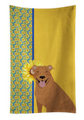 Summer Sunflowers Red Pit Bull Terrier Kitchen Towel Velour Plush Front and Cotton Loop Back Machine Washable
