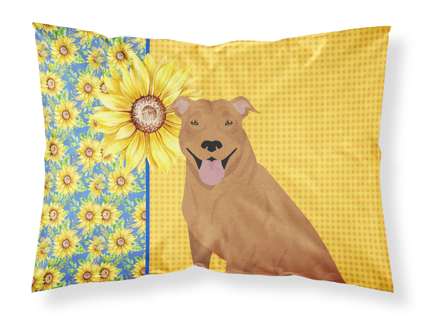 Summer Sunflowers Red Pit Bull Terrier Standard Pillowcase Lightweight Super Soft Easy Care Decorative Artwork Pillowcase, Standard