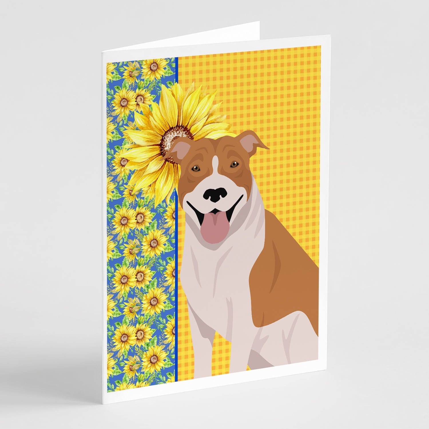 Summer Sunflowers Red and White Pit Bull Terrier Greeting Cards Pack of 8 Blank Cards with Envelopes Whimsical A7 Size 5x7