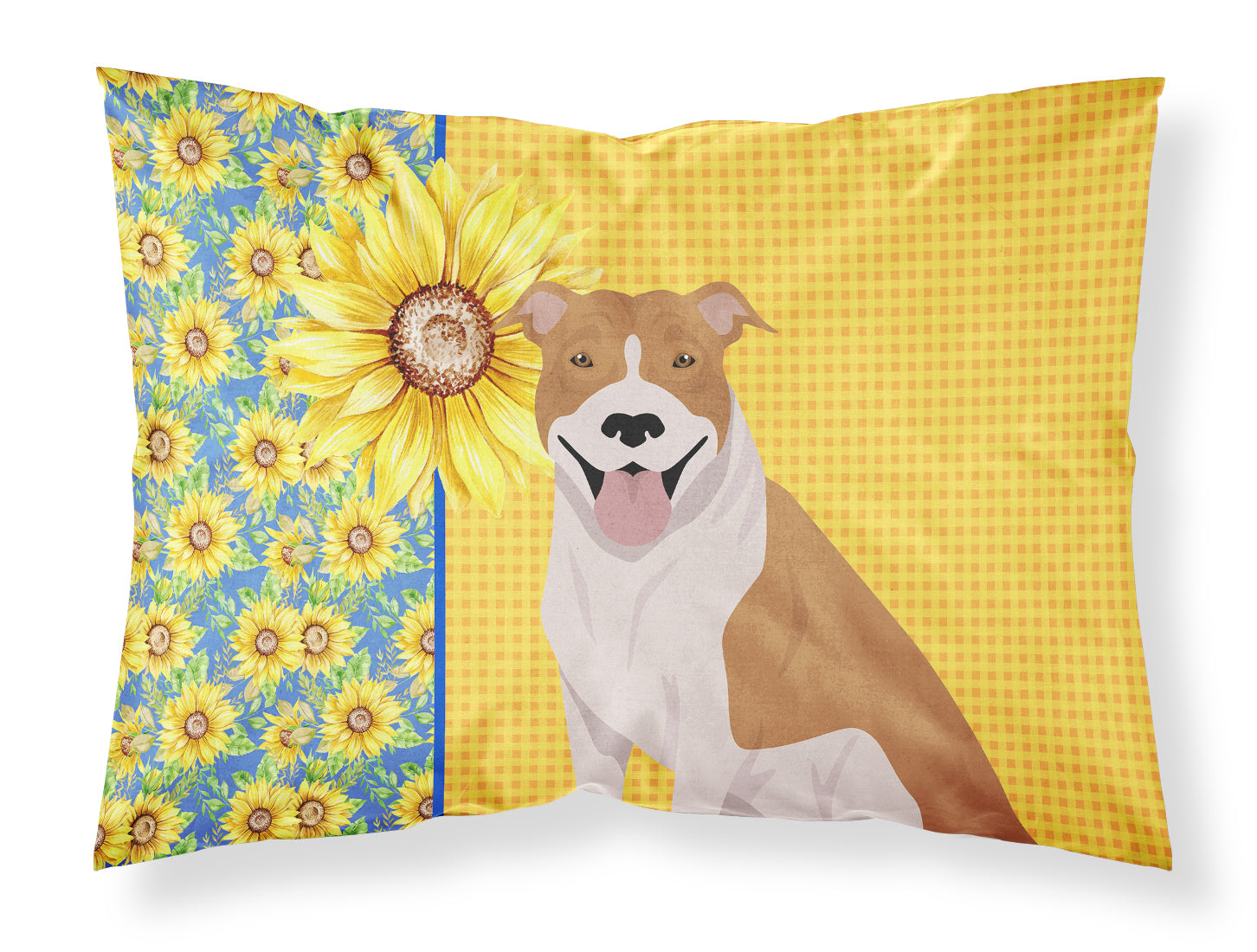 Summer Sunflowers Red and White Pit Bull Terrier Standard Pillowcase Lightweight Super Soft Easy Care Decorative Artwork Pillowcase, Standard