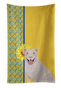 Summer Sunflowers White Pit Bull Terrier Kitchen Towel Velour Plush Front and Cotton Loop Back Machine Washable