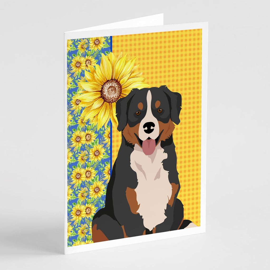 Summer Sunflowers Bernese Mountain Dog Greeting Cards Pack of 8 Blank Cards with Envelopes Whimsical A7 Size 5x7