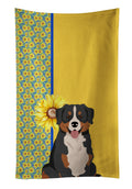 Summer Sunflowers Bernese Mountain Dog Kitchen Towel Velour Plush Front and Cotton Loop Back Machine Washable
