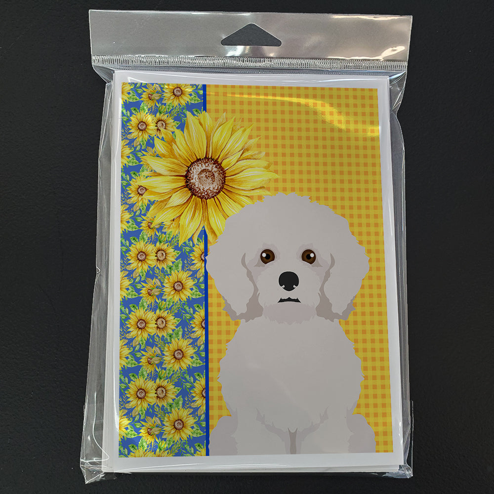 Summer Sunflowers Bichon Frise Greeting Cards Pack of 8 Blank Cards with Envelopes Whimsical A7 Size 5x7