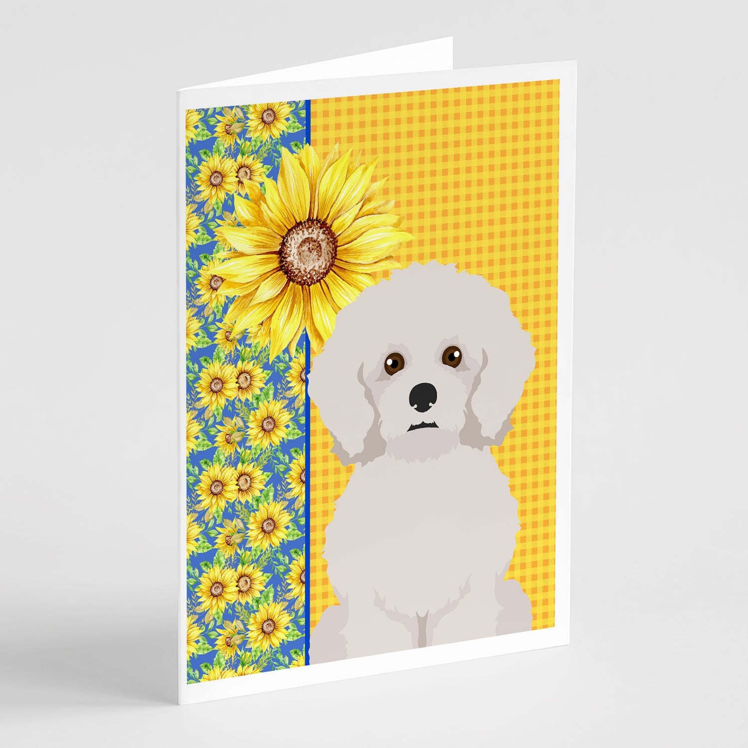 Summer Sunflowers Bichon Frise Greeting Cards Pack of 8 Blank Cards with Envelopes Whimsical A7 Size 5x7