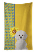Summer Sunflowers Bichon Frise Kitchen Towel Velour Plush Front and Cotton Loop Back Machine Washable