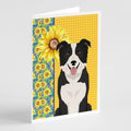 Summer Sunflowers Black and White Border Collie Greeting Cards Pack of 8 Blank Cards with Envelopes Whimsical A7 Size 5x7