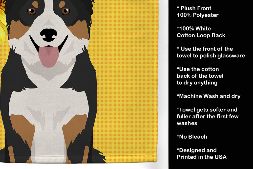 Summer Sunflowers Tricolor Border Collie Kitchen Towel Velour Plush Front and Cotton Loop Back Machine Washable
