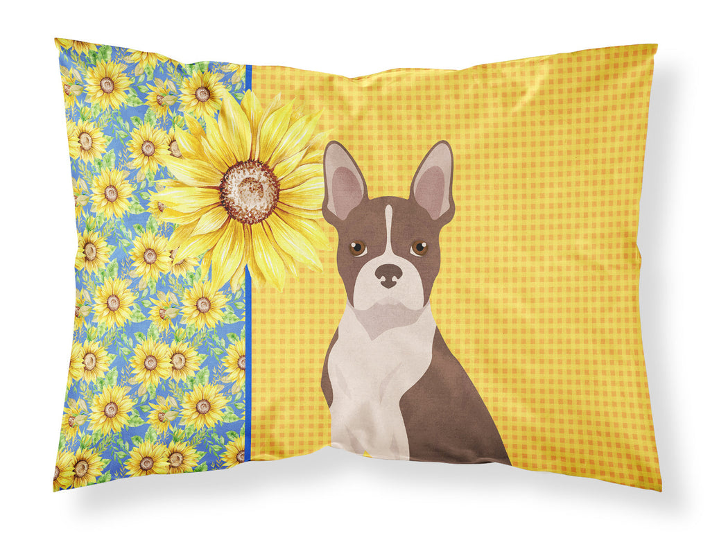 Summer Sunflowers Red Boston Terrier Standard Pillowcase Lightweight Super Soft Easy Care Decorative Artwork Pillowcase, Standard
