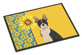 Summer Sunflowers Black Boston Terrier Doormat Indoor Outdoor 24H X 36W Front Door Mat Rugs for Entryway, Non Slip Washable Low Pile,