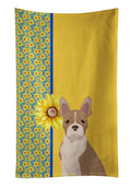 Summer Sunflowers Fawn Boston Terrier Kitchen Towel Velour Plush Front and Cotton Loop Back Machine Washable