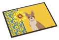 Summer Sunflowers Fawn Boston Terrier Doormat Indoor Outdoor 18H X 27W Front Door Mat Rugs for Entryway, Non Slip Washable