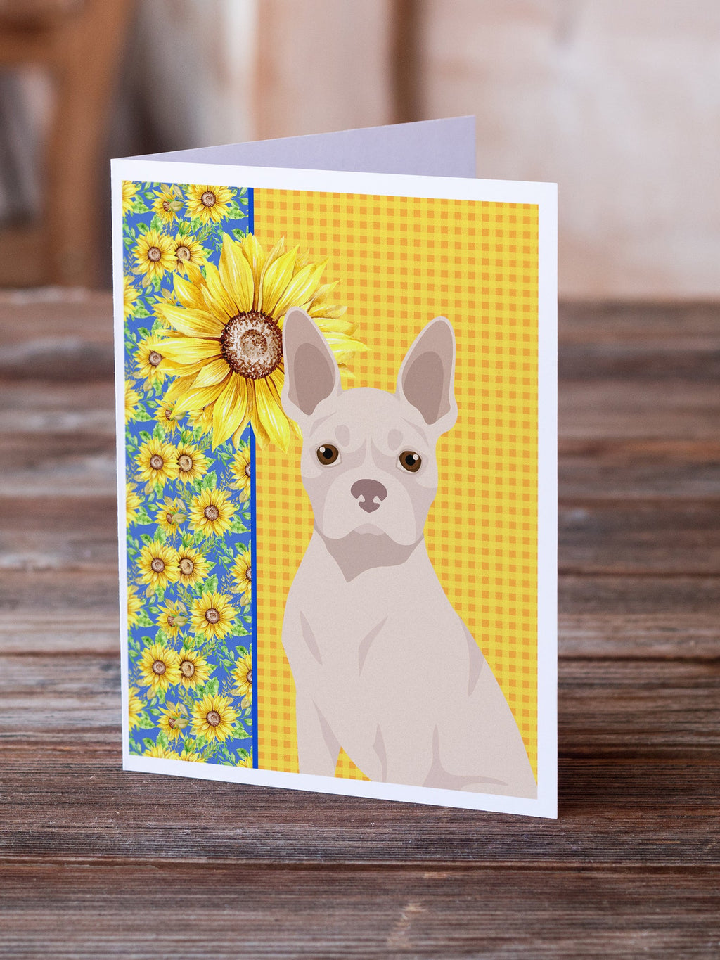Summer Sunflowers White Boston Terrier Greeting Cards Pack of 8 Blank Cards with Envelopes Whimsical A7 Size 5x7