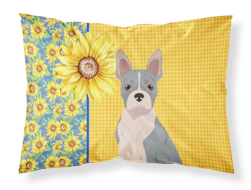 Summer Sunflowers Blue Boston Terrier Standard Pillowcase Lightweight Super Soft Easy Care Decorative Artwork Pillowcase, Standard
