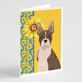 Summer Sunflowers Brindle Boston Terrier Greeting Cards Pack of 8 Blank Cards with Envelopes Whimsical A7 Size 5x7