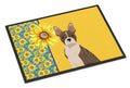 Summer Sunflowers Brindle Boston Terrier Doormat Indoor Outdoor 18H X 27W Front Door Mat Rugs for Entryway, Non Slip Washable