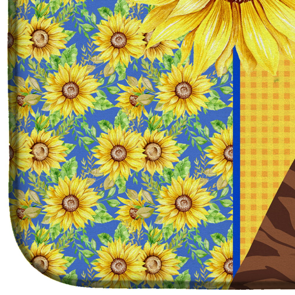 Summer Sunflowers Natural Eared Red Brindle Boxer Dish Drying Mat Absorbent Dish Drying Mat Pad for Kitchen Counter Dish Drainer Mat for Countertop, 14 x 21", Multicolor