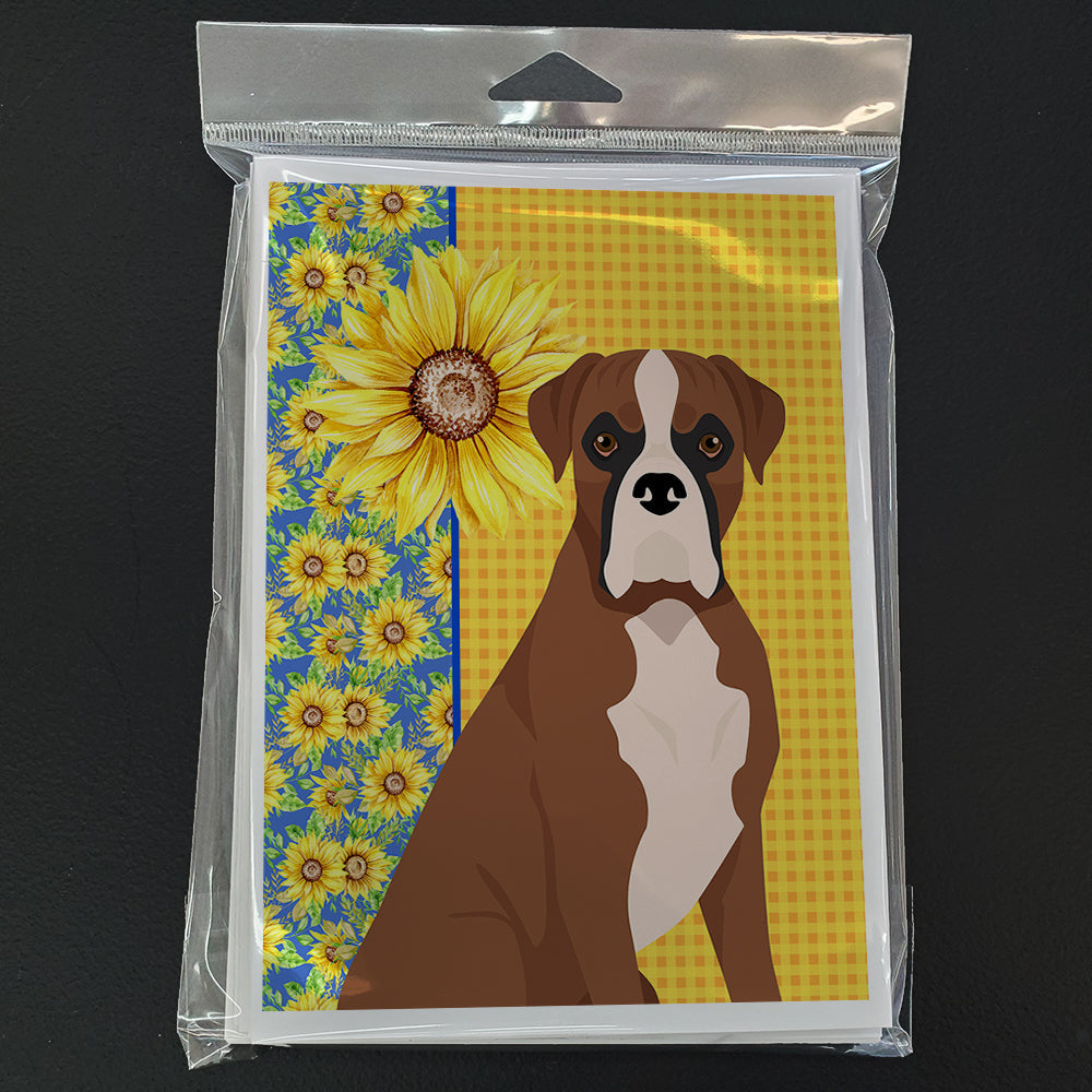 Summer Sunflowers Natural Eared Red Fawn Boxer Greeting Cards Pack of 8 Blank Cards with Envelopes Whimsical A7 Size 5x7