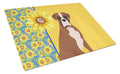 Summer Sunflowers Natural Eared Red Fawn Boxer Cutting Board Tempered Glass Kitchen Cutting Surface, Heat Resistant Chopping, Non-Slip Feet, Food Prep & Serving