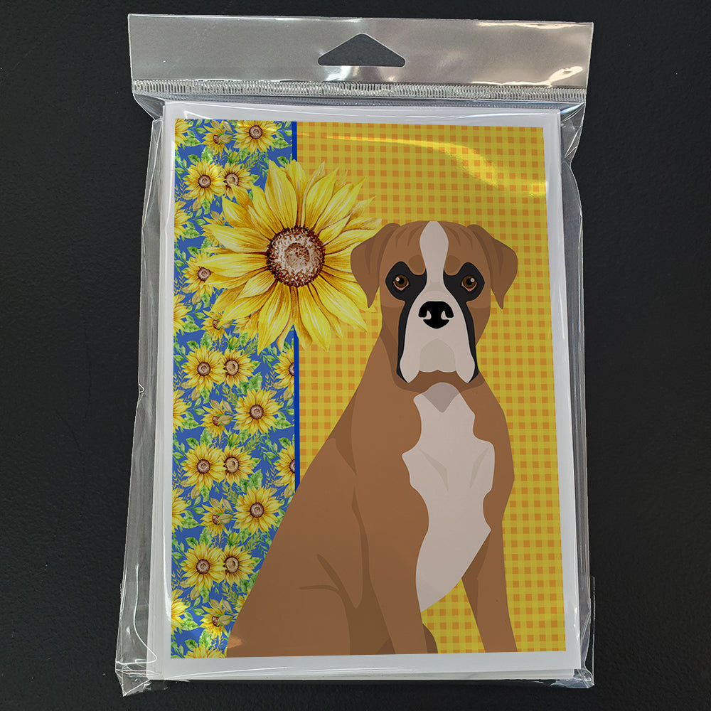 Summer Sunflowers Natural Eared Fawn Boxer Greeting Cards Pack of 8 Blank Cards with Envelopes Whimsical A7 Size 5x7