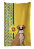 Summer Sunflowers Natural Eared Fawn Boxer Kitchen Towel Velour Plush Front and Cotton Loop Back Machine Washable