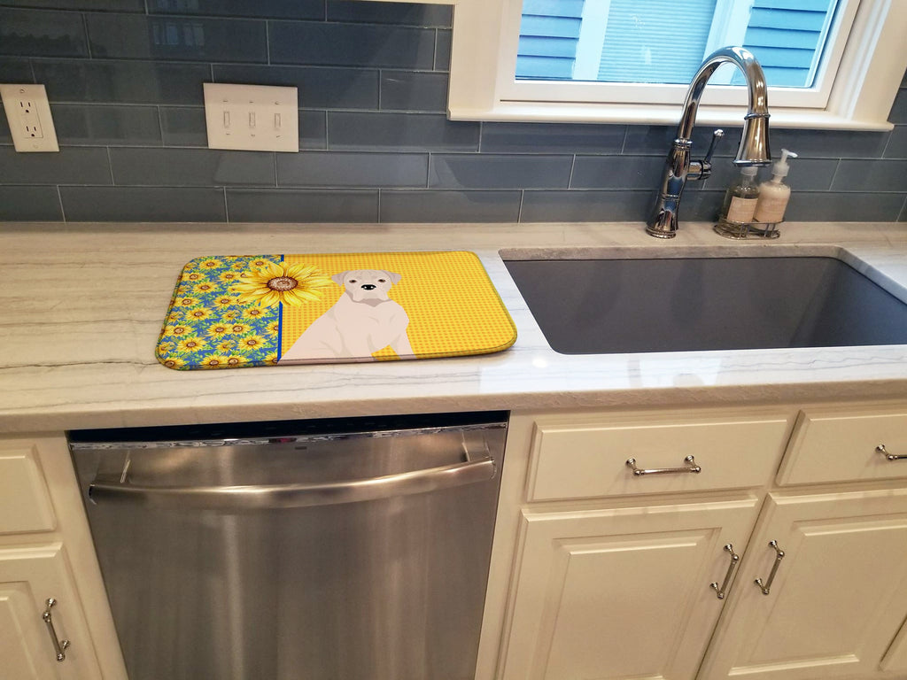 Summer Sunflowers Natural Eared White Boxer Dish Drying Mat Absorbent Dish Drying Mat Pad for Kitchen Counter Dish Drainer Mat for Countertop, 14 x 21", Multicolor