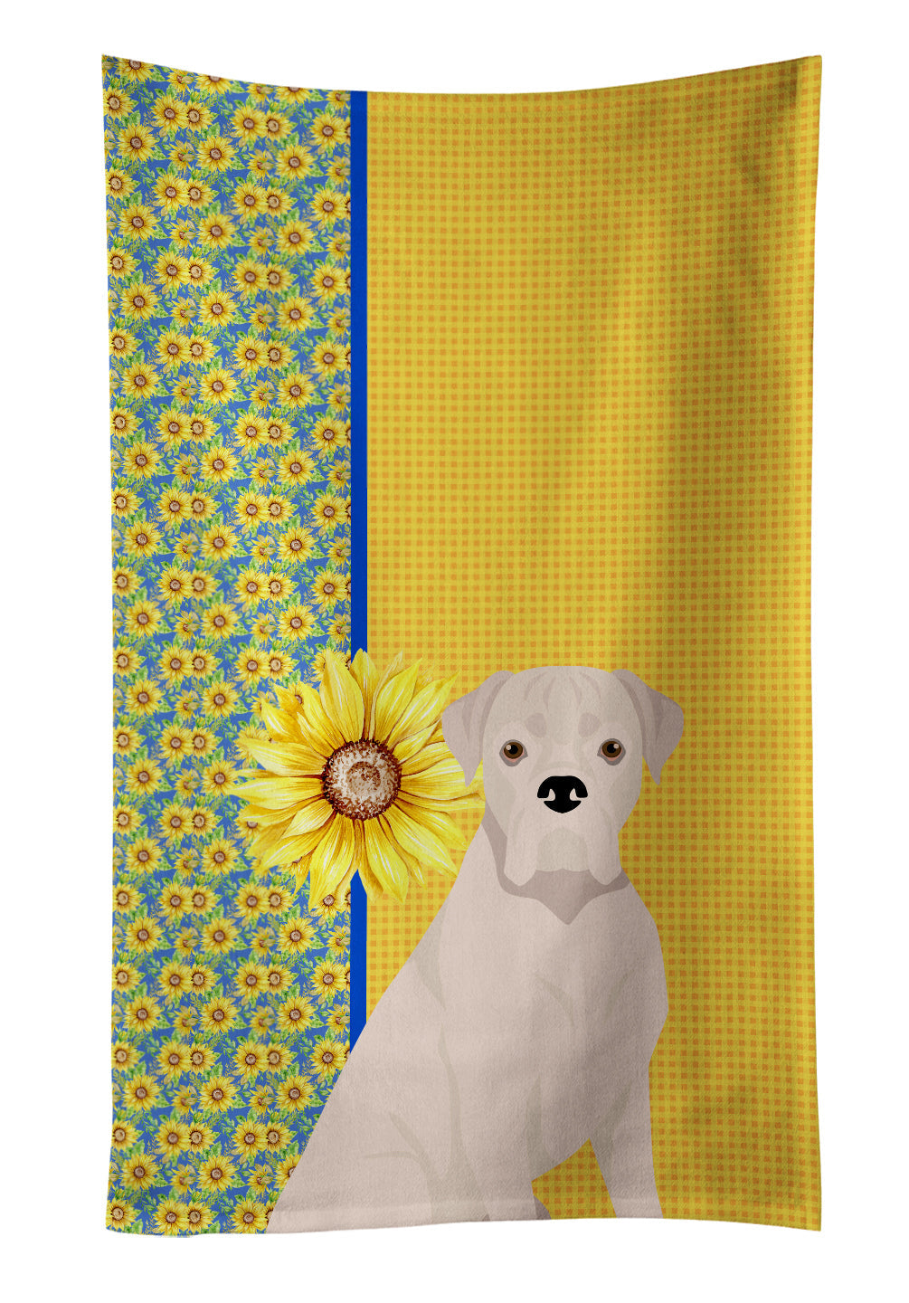 Summer Sunflowers Natural Eared White Boxer Kitchen Towel Velour Plush Front and Cotton Loop Back Machine Washable