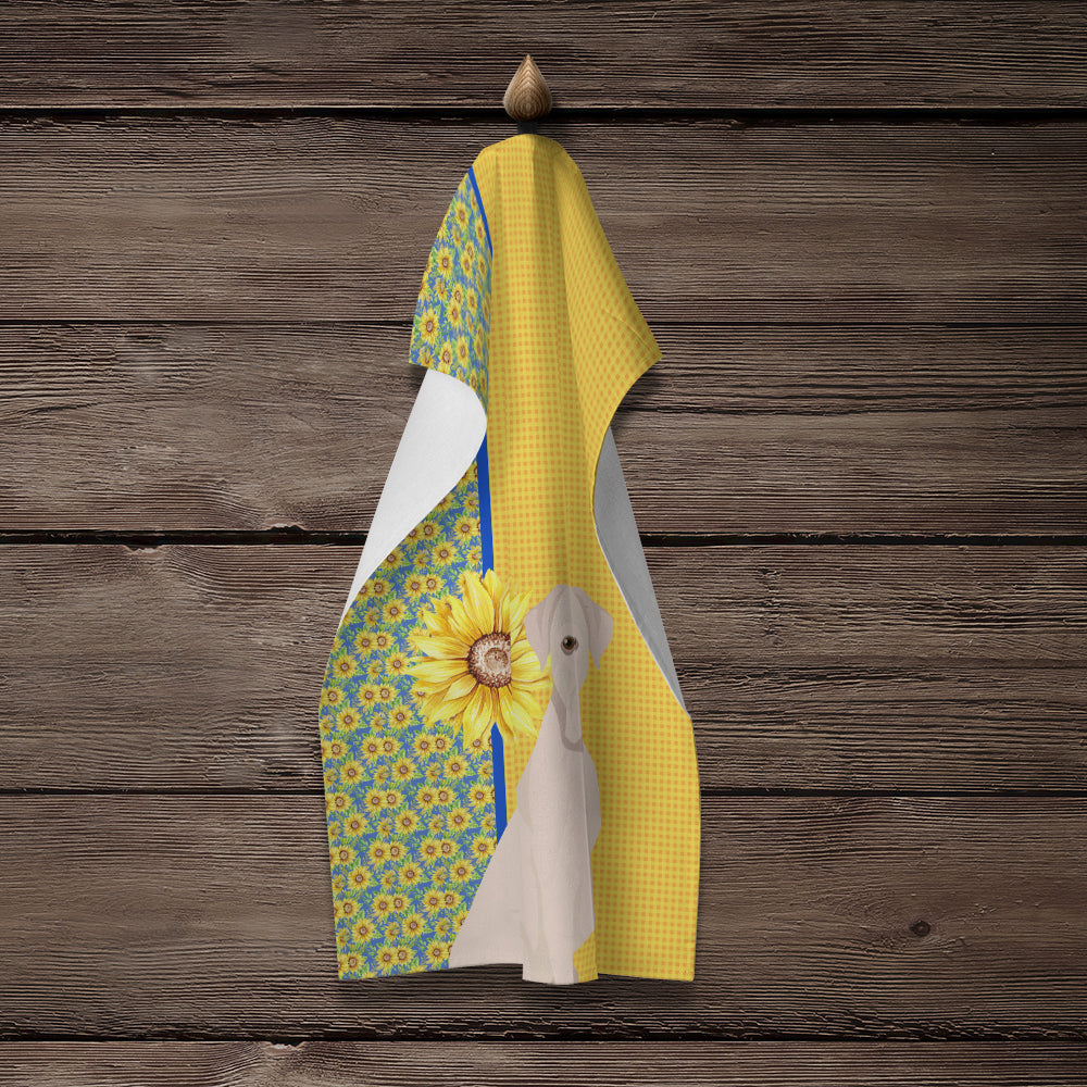 Summer Sunflowers Natural Eared White Boxer Kitchen Towel Velour Plush Front and Cotton Loop Back Machine Washable
