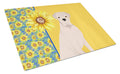 Summer Sunflowers Natural Eared White Boxer Cutting Board Tempered Glass Kitchen Cutting Surface, Heat Resistant Chopping, Non-Slip Feet, Food Prep & Serving