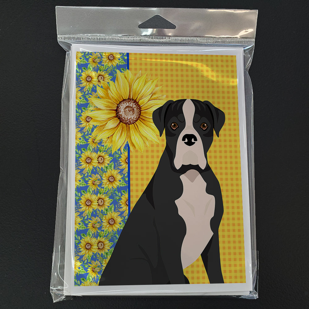 Summer Sunflowers Natural Eared Black Boxer Greeting Cards Pack of 8 Blank Cards with Envelopes Whimsical A7 Size 5x7