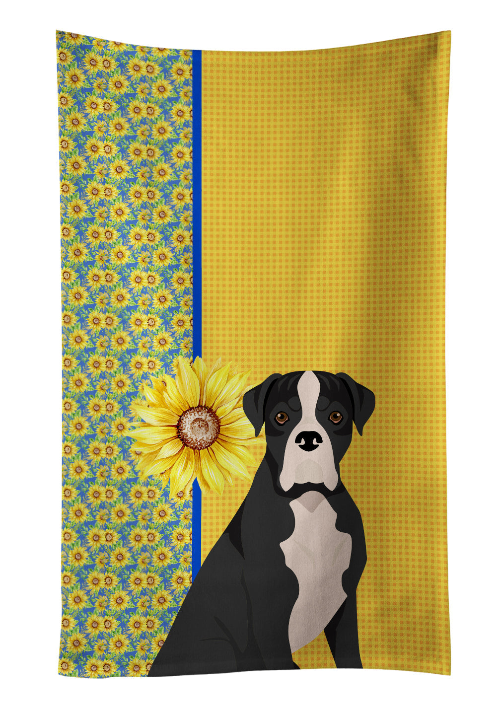 Summer Sunflowers Natural Eared Black Boxer Kitchen Towel Velour Plush Front and Cotton Loop Back Machine Washable