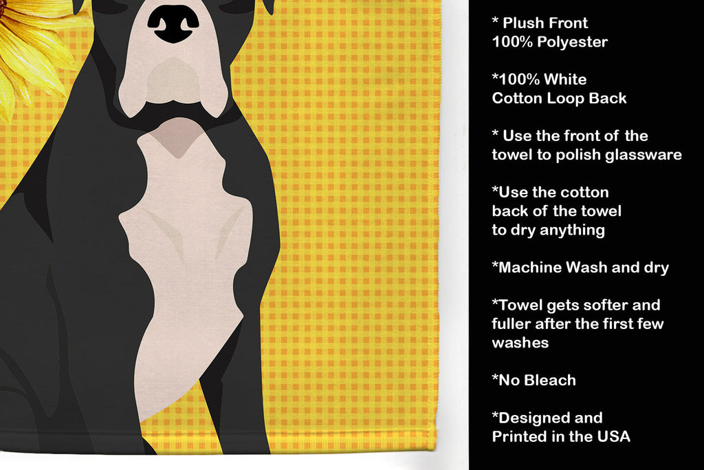 Summer Sunflowers Natural Eared Black Boxer Kitchen Towel Velour Plush Front and Cotton Loop Back Machine Washable