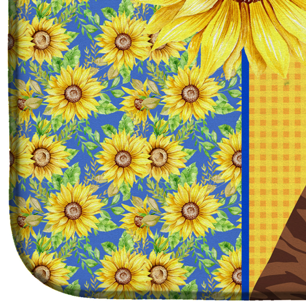 Summer Sunflowers Red Brindle Boxer Dish Drying Mat Absorbent Dish Drying Mat Pad for Kitchen Counter Dish Drainer Mat for Countertop, 14 x 21", Multicolor