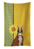 Summer Sunflowers Red Brindle Boxer Kitchen Towel Velour Plush Front and Cotton Loop Back Machine Washable
