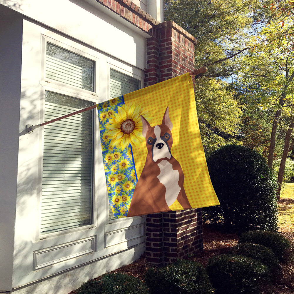 Summer Sunflowers Red Fawn Boxer House Flag 28x40 Porch Sleeve Pole Decorative Outside Yard Banner Artwork Wall Hanging, Polyester