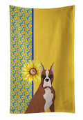 Summer Sunflowers Red Fawn Boxer Kitchen Towel Velour Plush Front and Cotton Loop Back Machine Washable