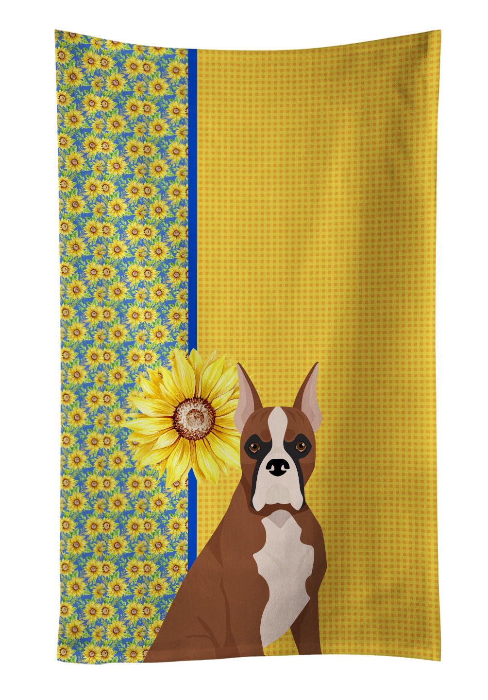 Summer Sunflowers Red Fawn Boxer Kitchen Towel Velour Plush Front and Cotton Loop Back Machine Washable