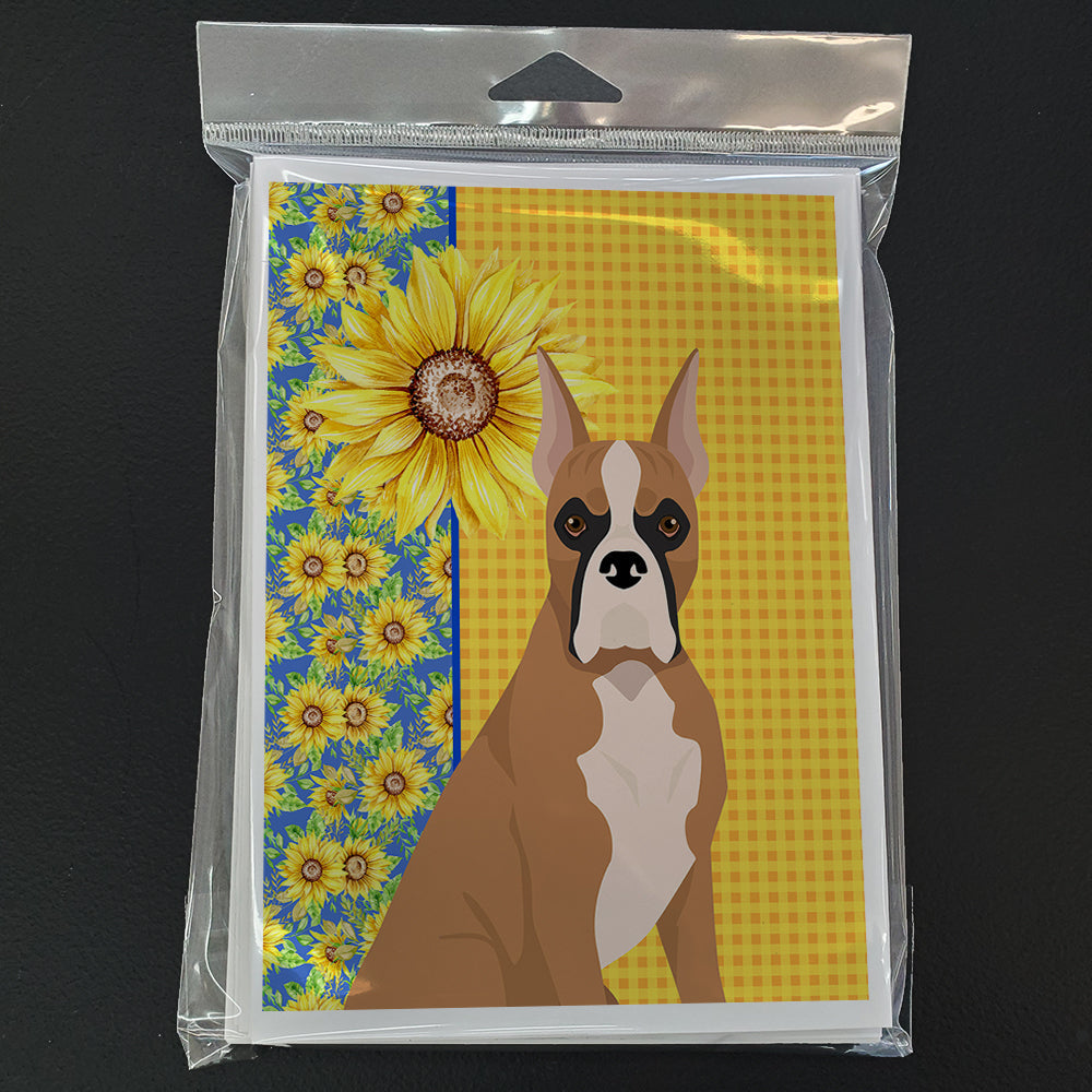 Summer Sunflowers Fawn Boxer Greeting Cards Pack of 8 Blank Cards with Envelopes Whimsical A7 Size 5x7